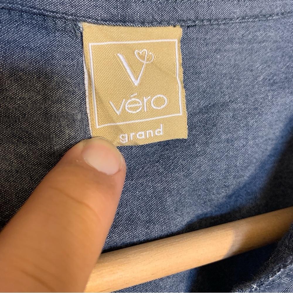 ⚡️3 for 25⚡️ Véro Navy Chambray Button Front Blouse Women’s Large Office Casual - Picture 4 of 4